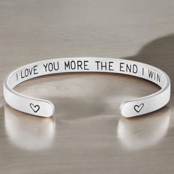 Adjustable I love you more The End I win Stainless Steel Bangle Bracelet - Picture 1 of 5